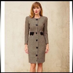 Vintage Cynthia Howie Petites 1980s Autumn Houndstooth Button Down Dress size 2